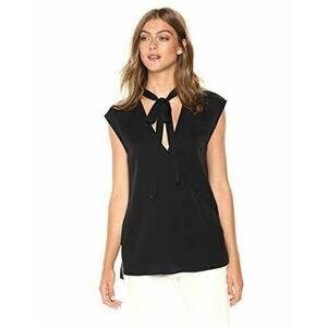 THEORY Relaxed Tie-Neck Sleeveless Silk Wrap Top in Black Size Small